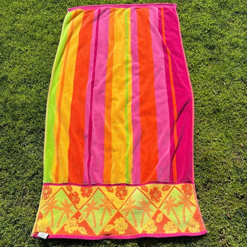 Y2K 100% Egyptian Cotton Oversized Beach Towel Colorful Palms Hibiscus 36x66